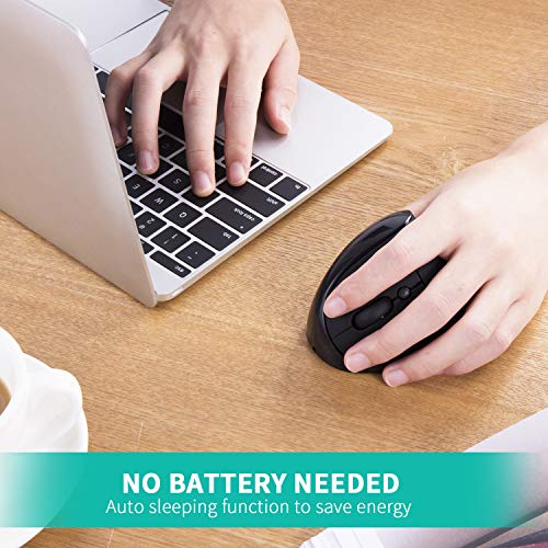 AURTEC Linkshändermaus, wiederaufladbare 2,4G-Drahtlos-Ergonomische Vertikalmäuse mit USB-Empfänger, 6 Tasten und 3 einstellbaren DPI 800/1200/1600 für Linkshänder, Schwarz Bild 4