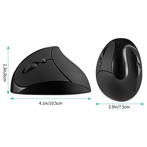AURTEC Linkshändermaus, wiederaufladbare 2,4G-Drahtlos-Ergonomische Vertikalmäuse mit USB-Empfänger, 6 Tasten und 3 einstellbaren DPI 800/1200/1600 für Linkshänder, Schwarz Bild 6