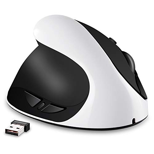 AURTEC Linkshändermaus, wiederaufladbare 2,4G-Drahtlos-Ergonomische Vertikale Mäuse mit USB-Empfänger, 6 Tasten und 3 einstellbaren DPI 800/1200/1600 für Linkshänder, Weiß Bild 1