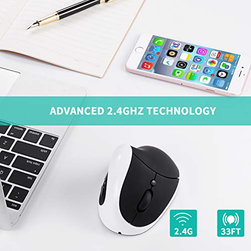 AURTEC Linkshändermaus, wiederaufladbare 2,4G-Drahtlos-Ergonomische Vertikale Mäuse mit USB-Empfänger, 6 Tasten und 3 einstellbaren DPI 800/1200/1600 für Linkshänder, Weiß Bild 3