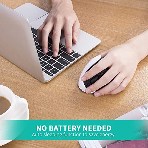 AURTEC Linkshändermaus, wiederaufladbare 2,4G-Drahtlos-Ergonomische Vertikale Mäuse mit USB-Empfänger, 6 Tasten und 3 einstellbaren DPI 800/1200/1600 für Linkshänder, Weiß Bild 4