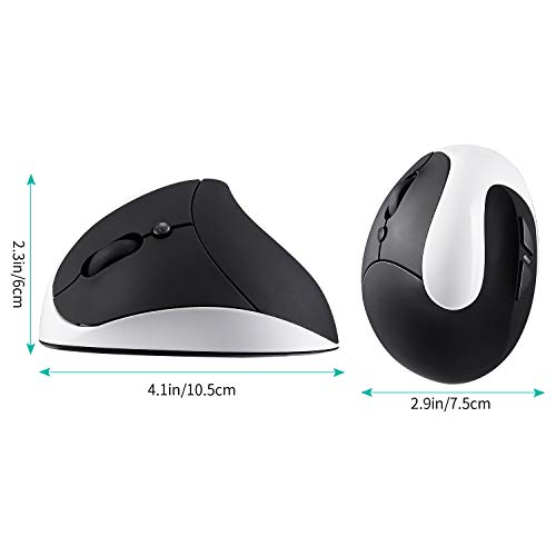 AURTEC Linkshändermaus, wiederaufladbare 2,4G-Drahtlos-Ergonomische Vertikale Mäuse mit USB-Empfänger, 6 Tasten und 3 einstellbaren DPI 800/1200/1600 für Linkshänder, Weiß Bild 6