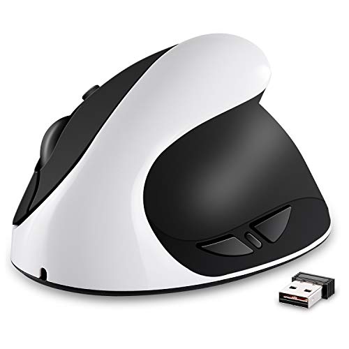 AURTEC Vertikale Maus, Wiederaufladbare 2.4G Wireless-Mäuse mit USB-Empfänger, 6 Tasten und 3 Einstellbaren DPI 800/1200/1600, Weiß Bild 1