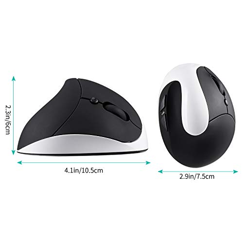AURTEC Vertikale Maus, Wiederaufladbare 2.4G Wireless-Mäuse mit USB-Empfänger, 6 Tasten und 3 Einstellbaren DPI 800/1200/1600, Weiß Bild 6