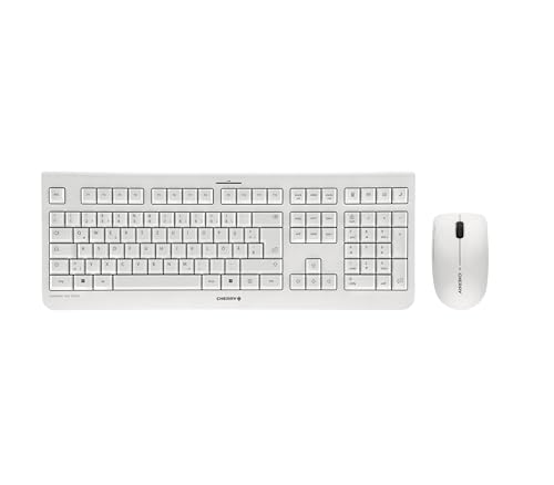 CHERRY DW 3000, kabelloses Tastatur- und Maus-Set, Deutsches Layout, QWERTZ Tastatur, batteriebetrieben, GS-Zulassung, flüsterleiser Tastenanschlag, Weiß-grau Bild 1