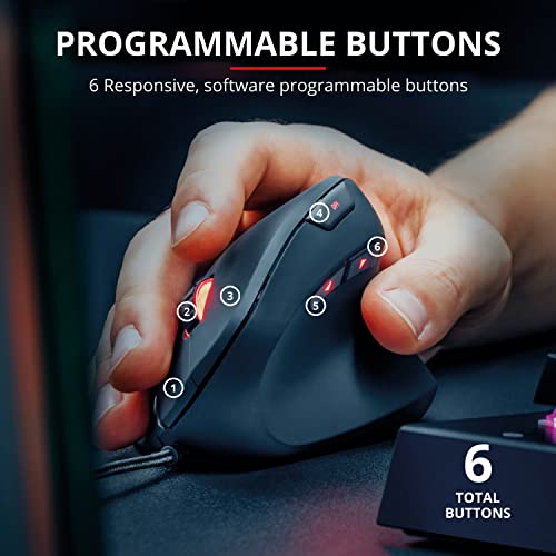 Trust Gaming GXT 144 Rexx Vertikale Gaming Maus, 10.000 DPI, 6-programmierbare Tasten, RGB LED-Beleuchtung, Ergonomisches Design Vorbeugung Gegen Mausarm/Tennisarm (RSI Syndrom) - Schwarz Bild 2