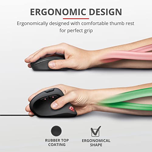 Trust Gaming GXT 144 Rexx Vertikale Gaming Maus, 10.000 DPI, 6-programmierbare Tasten, RGB LED-Beleuchtung, Ergonomisches Design Vorbeugung Gegen Mausarm/Tennisarm (RSI Syndrom) - Schwarz Bild 4