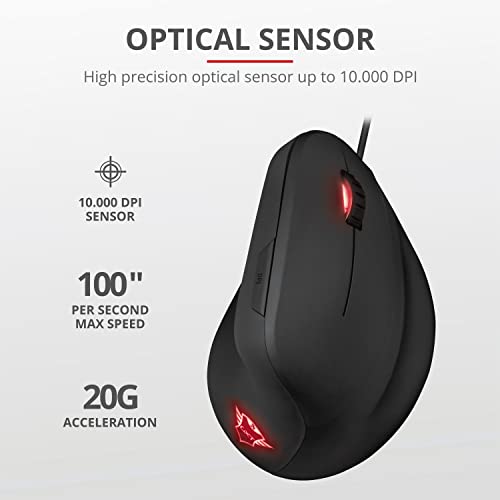 Trust Gaming GXT 144 Rexx Vertikale Gaming Maus, 10.000 DPI, 6-programmierbare Tasten, RGB LED-Beleuchtung, Ergonomisches Design Vorbeugung Gegen Mausarm/Tennisarm (RSI Syndrom) - Schwarz Bild 5