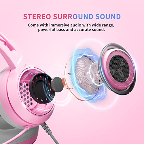 Somic G951S Rosa Gaming-Headset mit Mikrofon, Mädchen Frauen Rosa Katze Ohr-Kopfhörer mit 3,5-mm-Kabel für Xbox One, PS4, Smartphone Bild 2