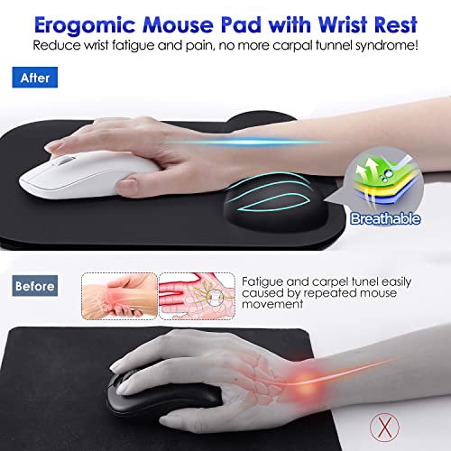 Gimars Mauspad mit Gelkissen, Ergonomisches Mousepad mit Handauflage, Gel Memory Foam Wasserdicht Mauspads mit Handgelenkauflage für Computer Laptop Offfice Heim, Schwarz Bild 3