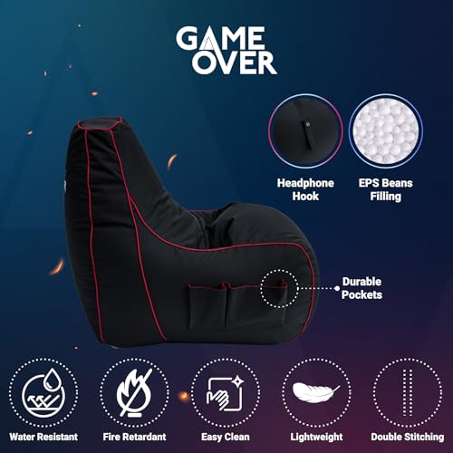 Game Over Twilight Prinzessin Video Spiele Sitzsack | Innenwohnzimmer | Seitentaschen für Controller | Headset-Halter | Ergonomisches Design für den Engagierten Spieler (Electric Crimson) Bild 4