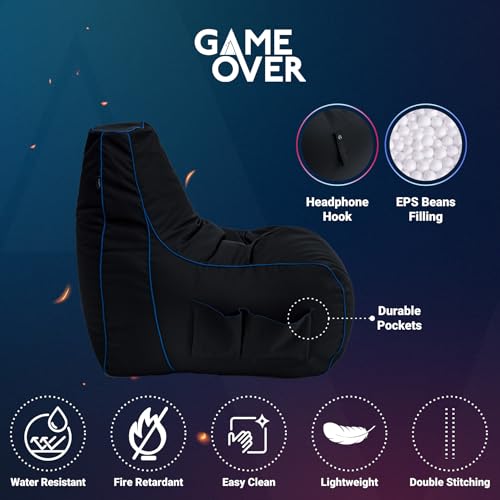 Game Over Twilight Prinzessin Video Spiele Sitzsack | Innenwohnzimmer | Seitentaschen für Controller | Headset-Halter | Ergonomisches Design für den Engagierten Spieler (Cerulean Blitz) Bild 4