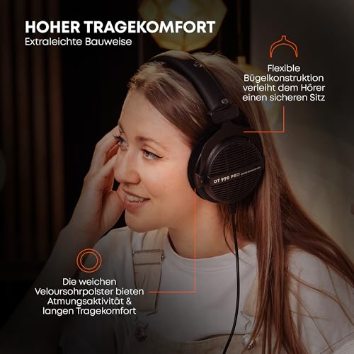 beyerdynamic DT 990 PRO einseitiger, kabelgebundener On-Ear-Studio-Kopfhörer für Mixing, Mastering und Editing, 80 Ohm. Handgefertigt in Deutschland Bild 7