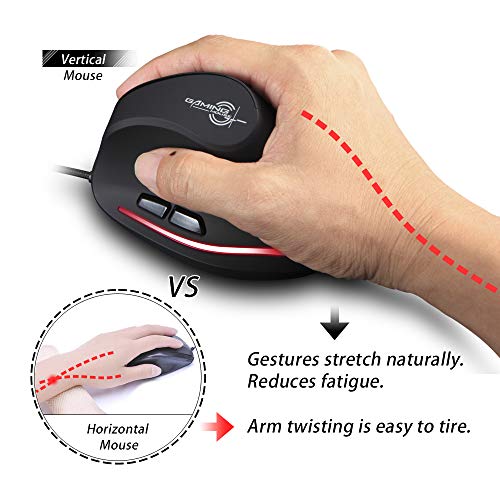 zelotes Vertikale Ergonomische Maus,3200DPI,6 Tasten,USB Optische Maus mit Kabel für Laptop,Desktop,Mac,Vorbeugung Gegen Mausarm Bild 2