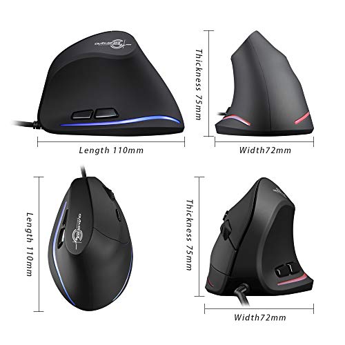 zelotes Vertikale Ergonomische Maus,3200DPI,6 Tasten,USB Optische Maus mit Kabel für Laptop,Desktop,Mac,Vorbeugung Gegen Mausarm Bild 3