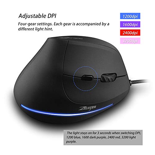 zelotes Vertikale Ergonomische Maus,3200DPI,6 Tasten,USB Optische Maus mit Kabel für Laptop,Desktop,Mac,Vorbeugung Gegen Mausarm Bild 4
