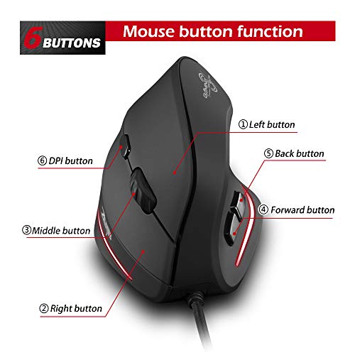 zelotes Vertikale Ergonomische Maus,3200DPI,6 Tasten,USB Optische Maus mit Kabel für Laptop,Desktop,Mac,Vorbeugung Gegen Mausarm Bild 6