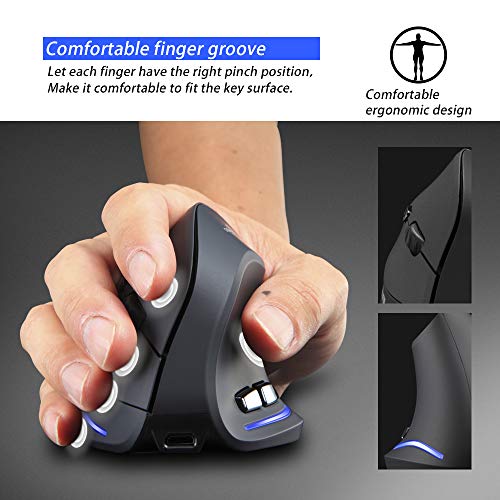 zelotes Maus Kabellos Wiederaufladbar,2400DPI,6 Tasten Vertikale kabellose Maus mit USB-Empfänger,USB Ergonomische Funkmaus,Wireless Mouse für Laptop,PC,Mac Bild 2