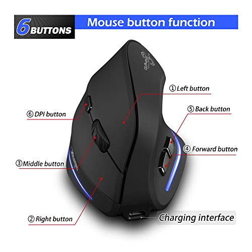 zelotes Maus Kabellos Wiederaufladbar,2400DPI,6 Tasten Vertikale kabellose Maus mit USB-Empfänger,USB Ergonomische Funkmaus,Wireless Mouse für Laptop,PC,Mac Bild 4