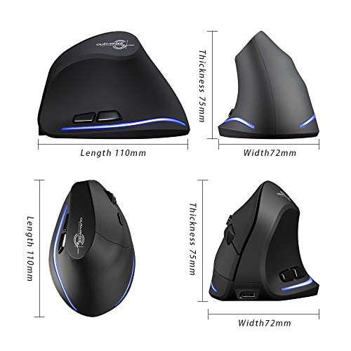 zelotes Maus Kabellos Wiederaufladbar,2400DPI,6 Tasten Vertikale kabellose Maus mit USB-Empfänger,USB Ergonomische Funkmaus,Wireless Mouse für Laptop,PC,Mac Bild 5