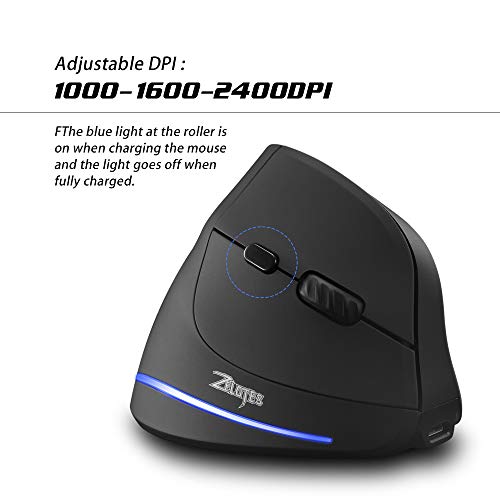 zelotes Maus Kabellos Wiederaufladbar,2400DPI,6 Tasten Vertikale kabellose Maus mit USB-Empfänger,USB Ergonomische Funkmaus,Wireless Mouse für Laptop,PC,Mac Bild 6