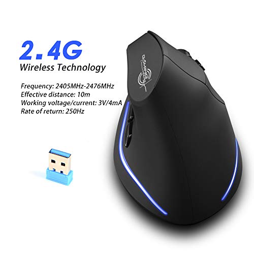 zelotes Maus Kabellos Wiederaufladbar,2400DPI,6 Tasten Vertikale kabellose Maus mit USB-Empfänger,USB Ergonomische Funkmaus,Wireless Mouse für Laptop,PC,Mac Bild 7