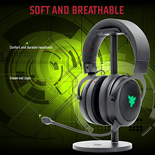 Itek H500W2 Gaming Headset mit Abnehmbarem Mikrofon - 2.4G Wireless Gaming Kopfhörer mit Externer Geräuschunterdrückung LED Beleuchtung Geeignet für PC und Konsole Schwarz Einstellbar Bild 4