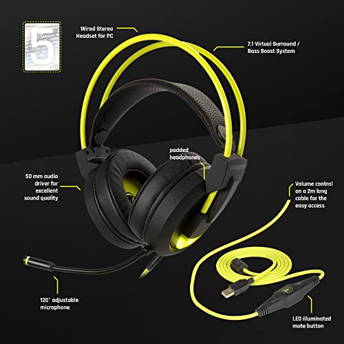 snakebyte PC HEADSET PRO - 7.1 Virtual Surround Sound Gaming Headset with adjustable microphone, eSports headphones with noise suppression, mute / volume & bass boost control, LED lighting Bild 6