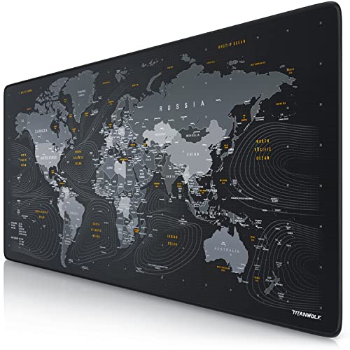 TITANWOLF - XXL Speed Gaming Mauspad Titanwolf Weltkarte 900 x 400mm - XXL Mousepad - Tischunterlage Large Size - verbessert Präzision und Geschwindigkeit Bild 1
