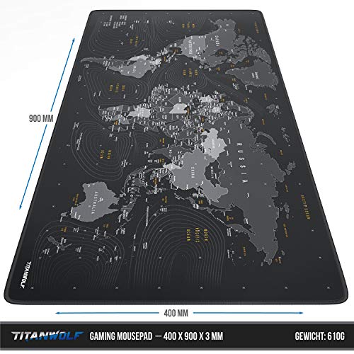 TITANWOLF - XXL Speed Gaming Mauspad Titanwolf Weltkarte 900 x 400mm - XXL Mousepad - Tischunterlage Large Size - verbessert Präzision und Geschwindigkeit Bild 2
