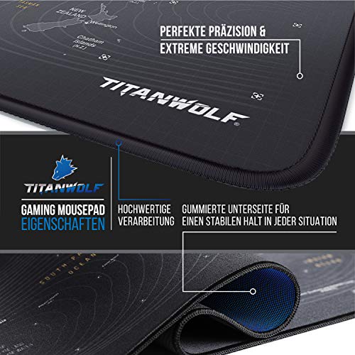 TITANWOLF - XXL Speed Gaming Mauspad Titanwolf Weltkarte 900 x 400mm - XXL Mousepad - Tischunterlage Large Size - verbessert Präzision und Geschwindigkeit Bild 4