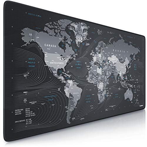 TITANWOLF XXL Speed Gaming Mauspad - 900 x 400mm - XXL Mousepad - Tischunterlage Large Size - verbessert Präzision und Geschwindigkeit - rutschfest - Design Weltkarte Wolfskopf Bild 1
