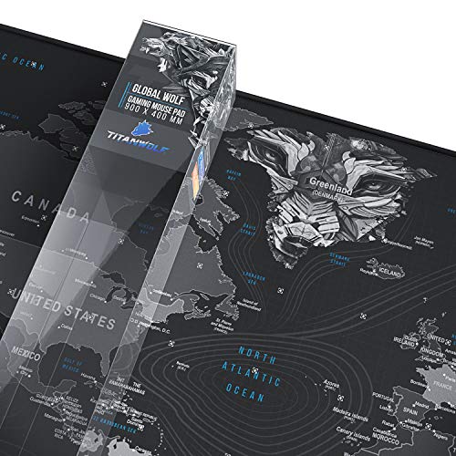 TITANWOLF XXL Speed Gaming Mauspad - 900 x 400mm - XXL Mousepad - Tischunterlage Large Size - verbessert Präzision und Geschwindigkeit - rutschfest - Design Weltkarte Wolfskopf Bild 5