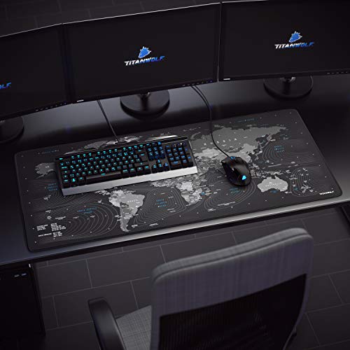 TITANWOLF XXL Speed Gaming Mauspad - 900 x 400mm - XXL Mousepad - Tischunterlage Large Size - verbessert Präzision und Geschwindigkeit - rutschfest - Design Weltkarte Wolfskopf Bild 6