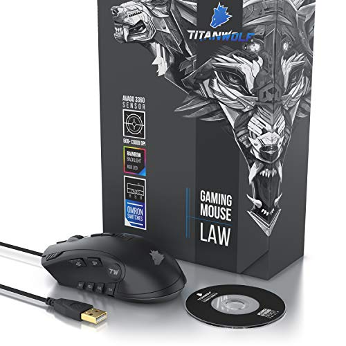 Titanwolf - Gaming Maus - Mouse mit 24.000 DPI Abtastrate - Sensor Avago 3360-12 Tasten - inkl. Software Makroprogrammierung - RGB mit Rainbow Backlight - Gewichtstuning - Polling-Rate bis 1000 Hz Bild 6