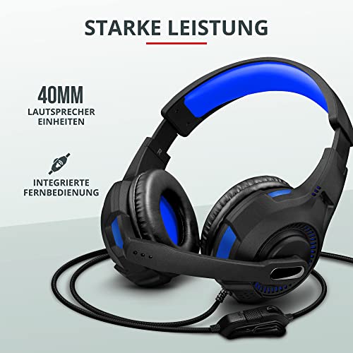 Trust Gaming GXT 307B Ravu Headset für PS4 und PS5, Kabelgebundene Gaming-Kopfhörer mit Klappbarem Mikrofon und Einstellbarem Kopfbügel für PlayStation 4 und 5 - Schwarz/Blau Bild 2