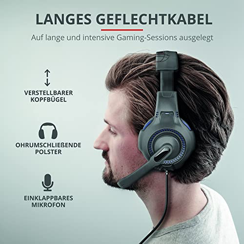 Trust Gaming GXT 307B Ravu Headset für PS4 und PS5, Kabelgebundene Gaming-Kopfhörer mit Klappbarem Mikrofon und Einstellbarem Kopfbügel für PlayStation 4 und 5 - Schwarz/Blau Bild 4