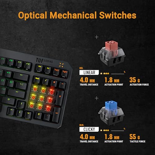 ASUS TUF Gaming K3 Gen II Gaming-Tastatur mit 97 Tasten, opto-mechanische RGB-Switches, Silikondichtung, stoßdämpfender Schaumstoff, wasserdicht IP57, abnehmbare Oberplatte und Aura Sync, AZERTY Bild 4