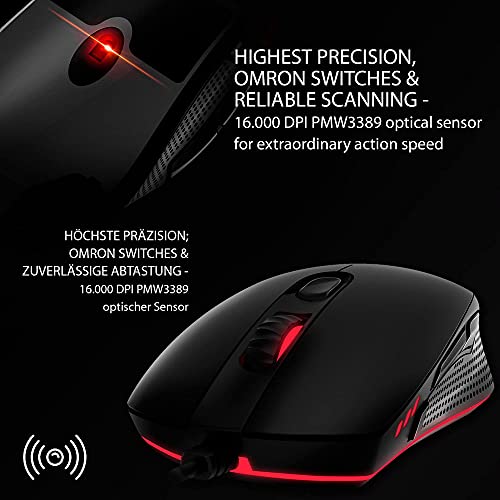 Lioncast ® LM60 Gaming Maus mit Kabel [PROGRAMMIERBARE Tasten] für PC - Beste MMO mit RGB Beleuchtung - USB Schwarz - PC Computer Maus mit Kabel Bild 2