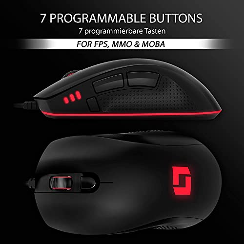 Lioncast ® LM60 Gaming Maus mit Kabel [PROGRAMMIERBARE Tasten] für PC - Beste MMO mit RGB Beleuchtung - USB Schwarz - PC Computer Maus mit Kabel Bild 3