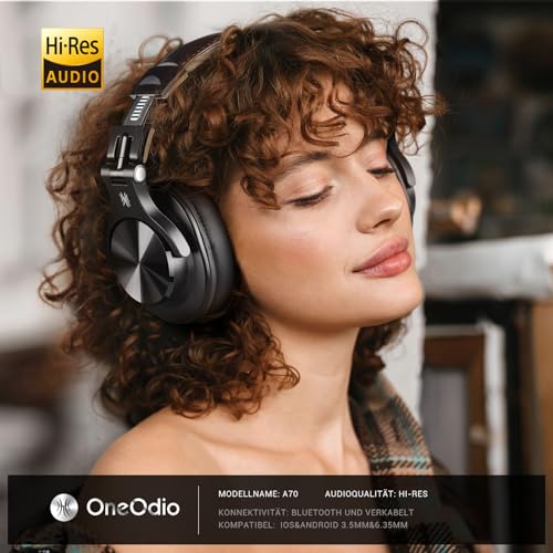 OneOdio Bluetooth Kopfhörer Over Ear, 72 Stdn HiFi Stereo Kopfhörer Kabellos, Wireless Headphones mit 6.35mm & 3.5mm Klinke für Studio DJ Handy PC AMP - Schwarz Bild 2