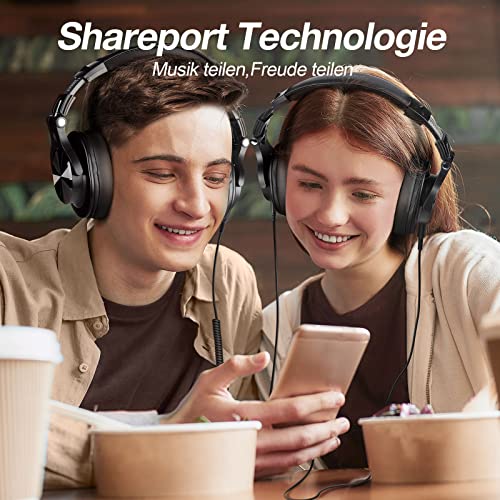 OneOdio Bluetooth Kopfhörer Over Ear, 72 Stdn HiFi Stereo Kopfhörer Kabellos, Wireless Headphones mit 6.35mm & 3.5mm Klinke für Studio DJ Handy PC AMP - Schwarz Bild 5
