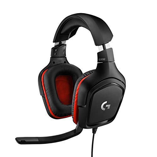 Logitech G332 kabelgebundenes Gaming-Headset, 50mm Treiber, Rotierende Kunstleder-Ohrmuscheln, 3.5mm Klinke, 6mm Mikrofon mit Flip-Stummschalter, PC/Mac/Xbox One/PS4/Nintendo Switch - Schwarz/Rot Bild 1