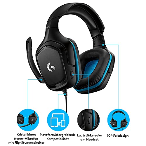 Logitech G432 kabelgebundenes Gaming-Headset, 7.1 Surround Sound, DTS Headphone:X 2.0, Bügelmikrofon mit Flip-Stummschaltung, Ohrpolster mit Kunstleder, PC/Mac/Xbox One/PS4/Nintendo Switch - Schwarz Bild 6