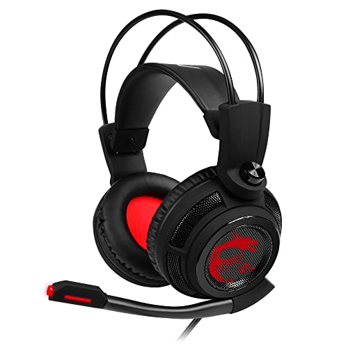 MSI DS502 Gaming Headset - Kopfhörer mit 7.1 Virtual Surround Sound, Vibrationssystem, 40mm Neodym-Teiber, omnidirektionales Mikrofon, Inline-Steuerung, USB 2.0 Anschluss - kabelgebunden, schwarz/rot Bild 1
