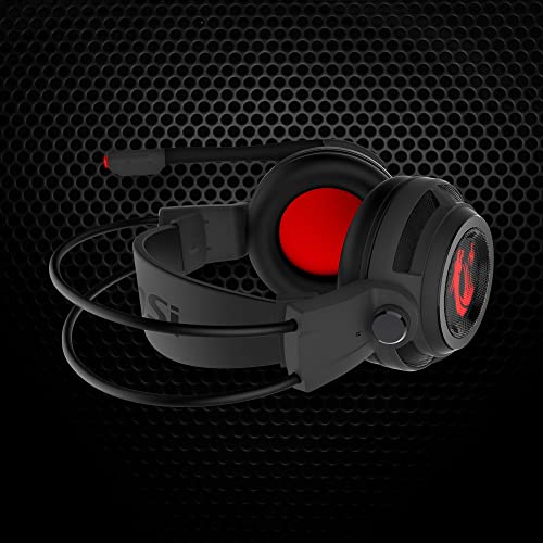 MSI DS502 Gaming Headset - Kopfhörer mit 7.1 Virtual Surround Sound, Vibrationssystem, 40mm Neodym-Teiber, omnidirektionales Mikrofon, Inline-Steuerung, USB 2.0 Anschluss - kabelgebunden, schwarz/rot Bild 2