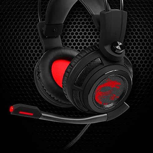 MSI DS502 Gaming Headset - Kopfhörer mit 7.1 Virtual Surround Sound, Vibrationssystem, 40mm Neodym-Teiber, omnidirektionales Mikrofon, Inline-Steuerung, USB 2.0 Anschluss - kabelgebunden, schwarz/rot Bild 3