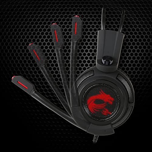 MSI DS502 Gaming Headset - Kopfhörer mit 7.1 Virtual Surround Sound, Vibrationssystem, 40mm Neodym-Teiber, omnidirektionales Mikrofon, Inline-Steuerung, USB 2.0 Anschluss - kabelgebunden, schwarz/rot Bild 4