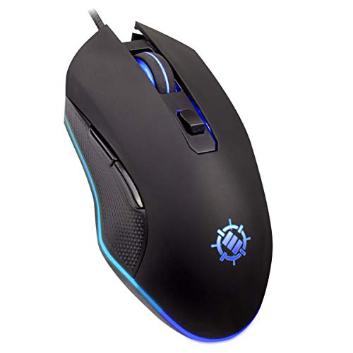 ENHANCE RGB Maus Gaming, Mehrfarbige LED Gaming Maus, 4 DPI Stufen und Geflochtenes Nylonkabel, 6 Programmierbare Tasten, Feuer Tasten Optischer Sensor Wired Gaming Maus für Pro Gamer - Schwarz Bild 1