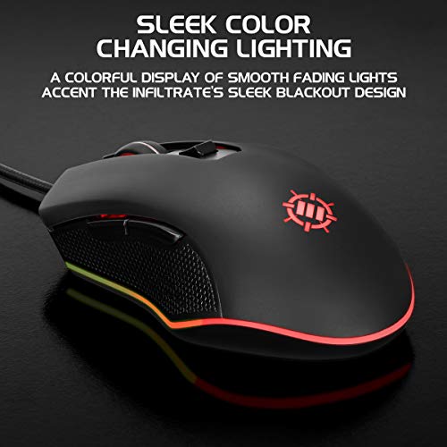 ENHANCE RGB Maus Gaming, Mehrfarbige LED Gaming Maus, 4 DPI Stufen und Geflochtenes Nylonkabel, 6 Programmierbare Tasten, Feuer Tasten Optischer Sensor Wired Gaming Maus für Pro Gamer - Schwarz Bild 2